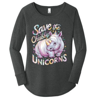 Save The Chubby Unicorns Funny Rhino Rhinoceros Women's Perfect Tri Tunic Long Sleeve Shirt