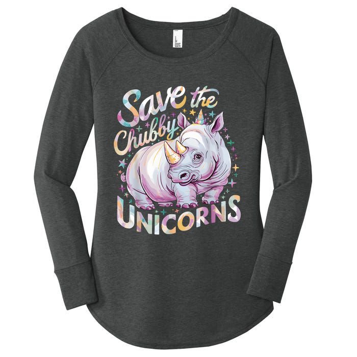 Save The Chubby Unicorns Funny Rhino Rhinoceros Women's Perfect Tri Tunic Long Sleeve Shirt