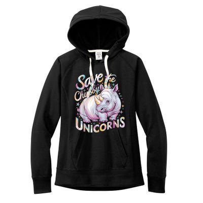 Save The Chubby Unicorns Funny Rhino Rhinoceros Women's Fleece Hoodie