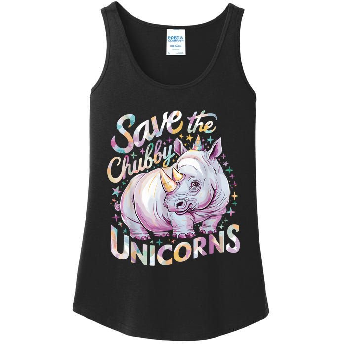 Save The Chubby Unicorns Funny Rhino Rhinoceros Ladies Essential Tank