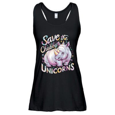 Save The Chubby Unicorns Funny Rhino Rhinoceros Ladies Essential Flowy Tank