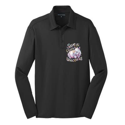 Save The Chubby Unicorns Funny Rhino Rhinoceros Silk Touch Performance Long Sleeve Polo