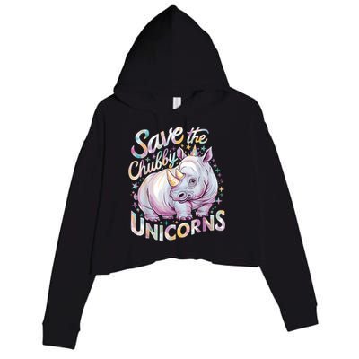 Save The Chubby Unicorns Funny Rhino Rhinoceros Crop Fleece Hoodie