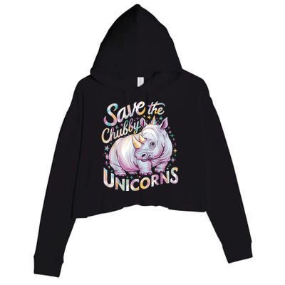 Save The Chubby Unicorns Funny Rhino Rhinoceros Crop Fleece Hoodie