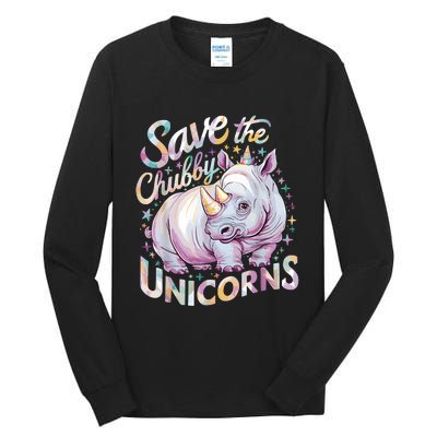 Save The Chubby Unicorns Funny Rhino Rhinoceros Tall Long Sleeve T-Shirt