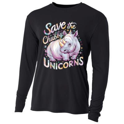 Save The Chubby Unicorns Funny Rhino Rhinoceros Cooling Performance Long Sleeve Crew