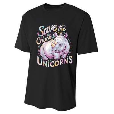 Save The Chubby Unicorns Funny Rhino Rhinoceros Performance Sprint T-Shirt