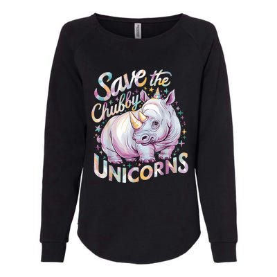 Save The Chubby Unicorns Funny Rhino Rhinoceros Womens California Wash Sweatshirt