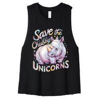 Save The Chubby Unicorns Funny Rhino Rhinoceros Women's Racerback Cropped Tank