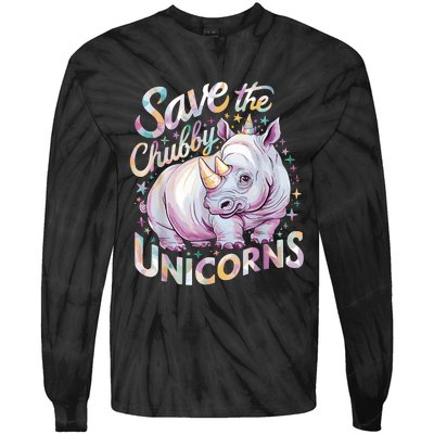 Save The Chubby Unicorns Funny Rhino Rhinoceros Tie-Dye Long Sleeve Shirt