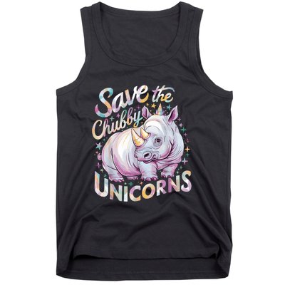 Save The Chubby Unicorns Funny Rhino Rhinoceros Tank Top