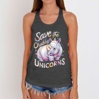 Save The Chubby Unicorns Funny Rhino Rhinoceros Women's Knotted Racerback Tank