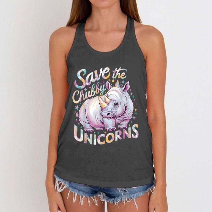 Save The Chubby Unicorns Funny Rhino Rhinoceros Women's Knotted Racerback Tank