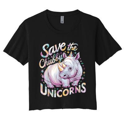 Save The Chubby Unicorns Funny Rhino Rhinoceros Women's Crop Top Tee