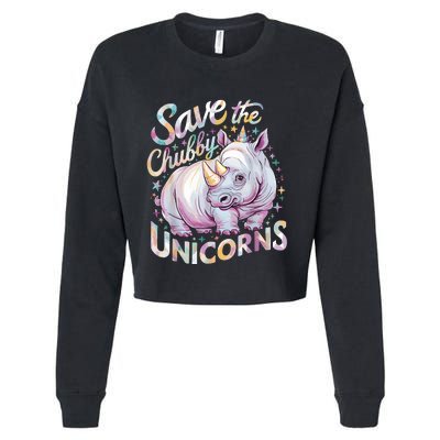 Save The Chubby Unicorns Funny Rhino Rhinoceros Cropped Pullover Crew