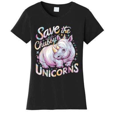 Save The Chubby Unicorns Funny Rhino Rhinoceros Women's T-Shirt