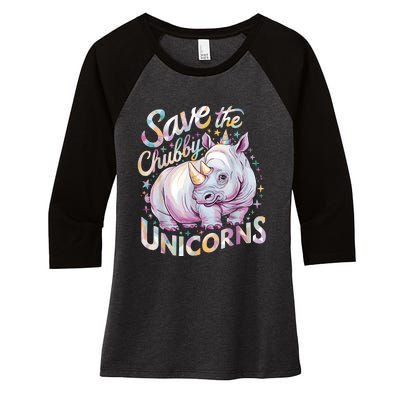 Save The Chubby Unicorns Funny Rhino Rhinoceros Women's Tri-Blend 3/4-Sleeve Raglan Shirt