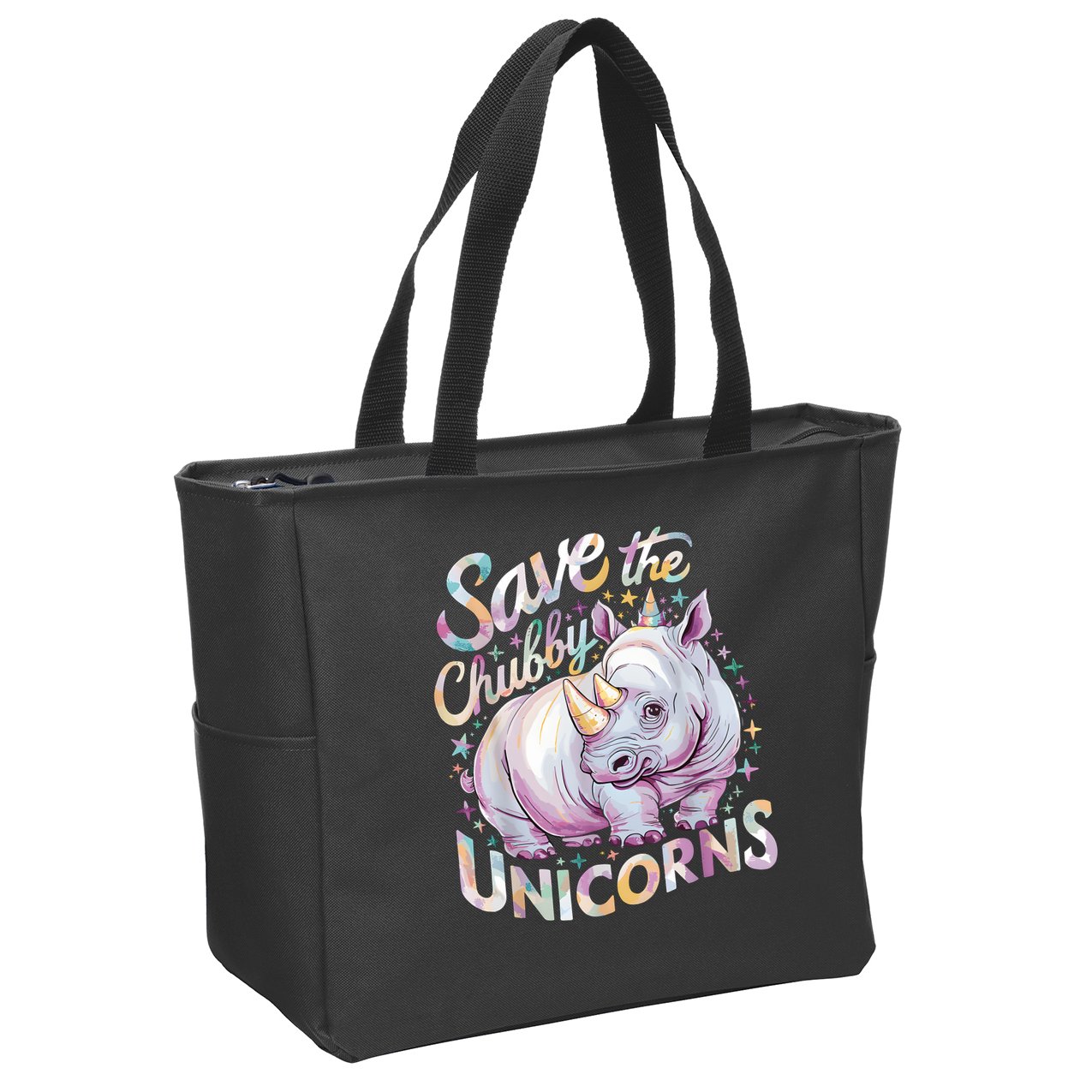Save The Chubby Unicorns Funny Rhino Rhinoceros Zip Tote Bag