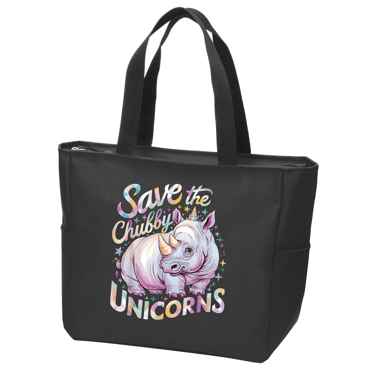 Save The Chubby Unicorns Funny Rhino Rhinoceros Zip Tote Bag