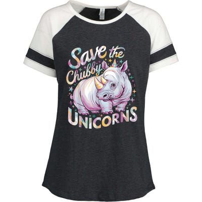 Save The Chubby Unicorns Funny Rhino Rhinoceros Enza Ladies Jersey Colorblock Tee