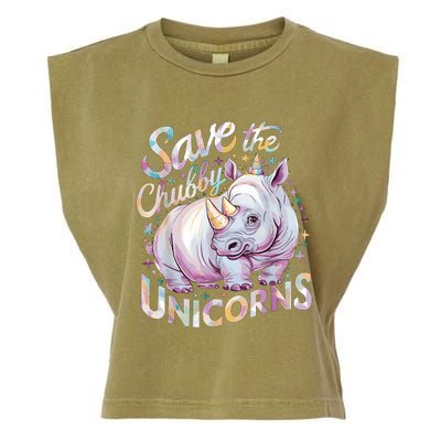 Save The Chubby Unicorns Funny Rhino Rhinoceros Garment-Dyed Women's Muscle Tee