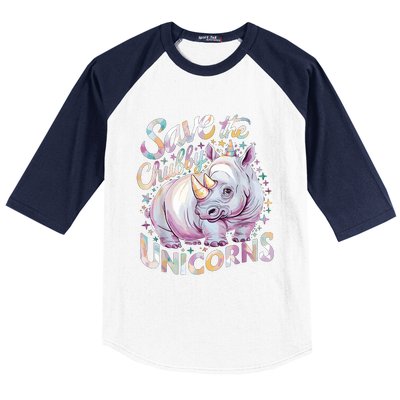 Save The Chubby Unicorns Funny Rhino Rhinoceros Baseball Sleeve Shirt