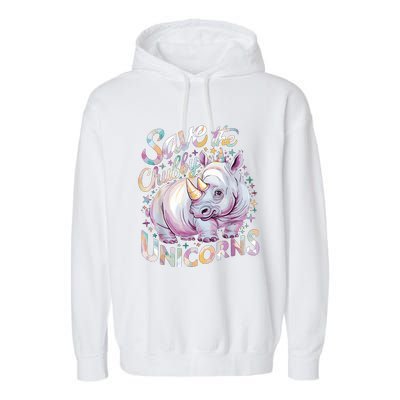 Save The Chubby Unicorns Funny Rhino Rhinoceros Garment-Dyed Fleece Hoodie