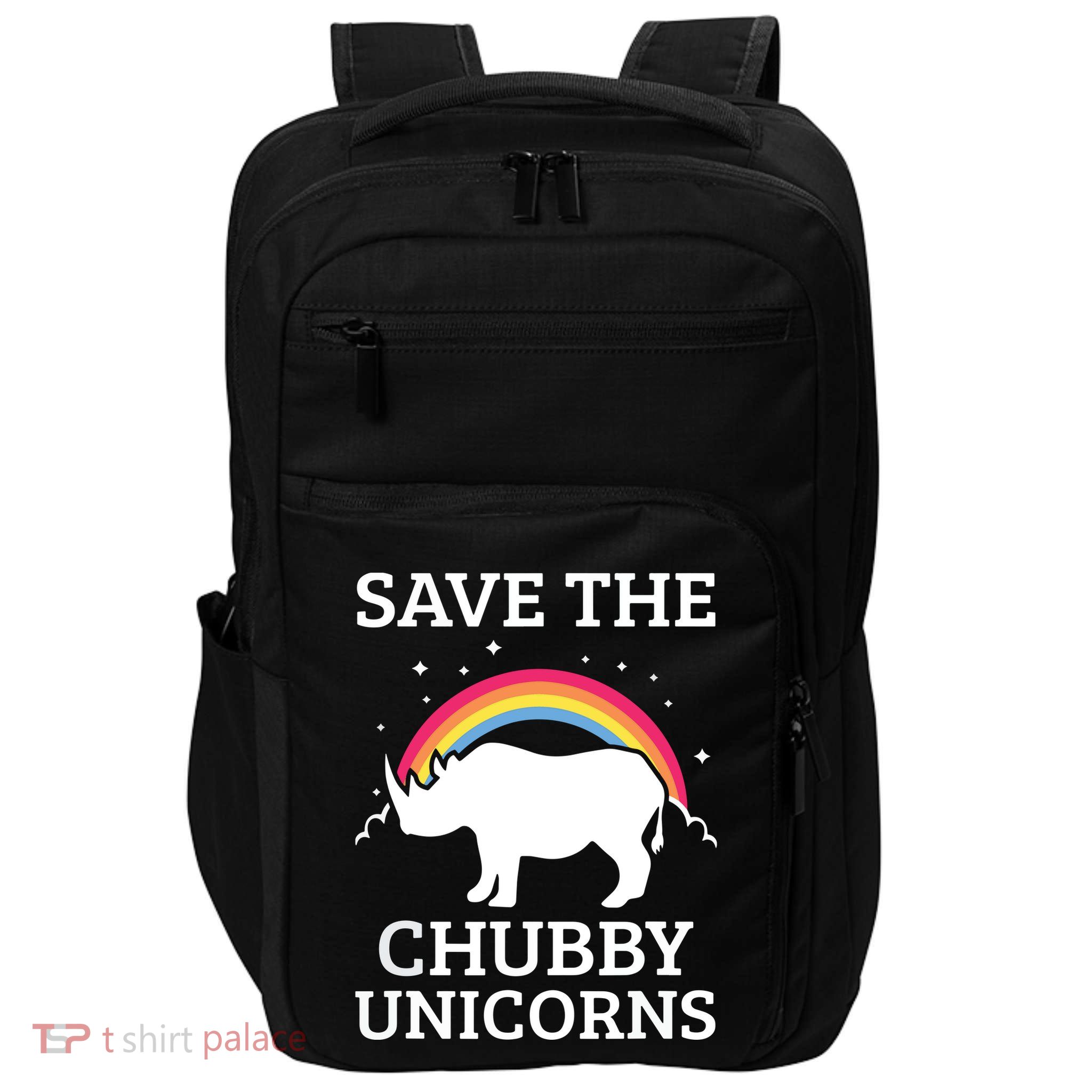 SAVE THE CHUBBY UNICORNS Gift Rhino Conservation Rainbow Impact Tech Backpack