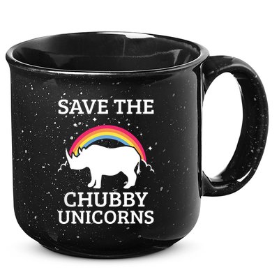 SAVE THE CHUBBY UNICORNS Gift Rhino Conservation Rainbow 15oz Campfire Ceramic Mug
