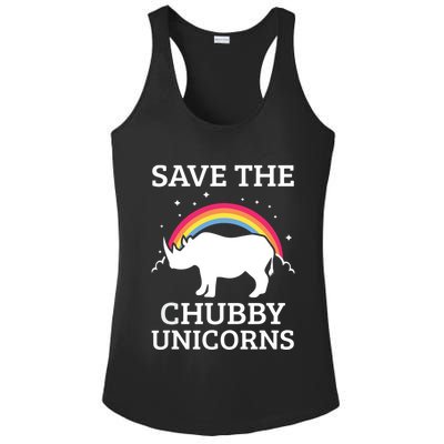 SAVE THE CHUBBY UNICORNS Gift Rhino Conservation Rainbow Ladies PosiCharge Competitor Racerback Tank
