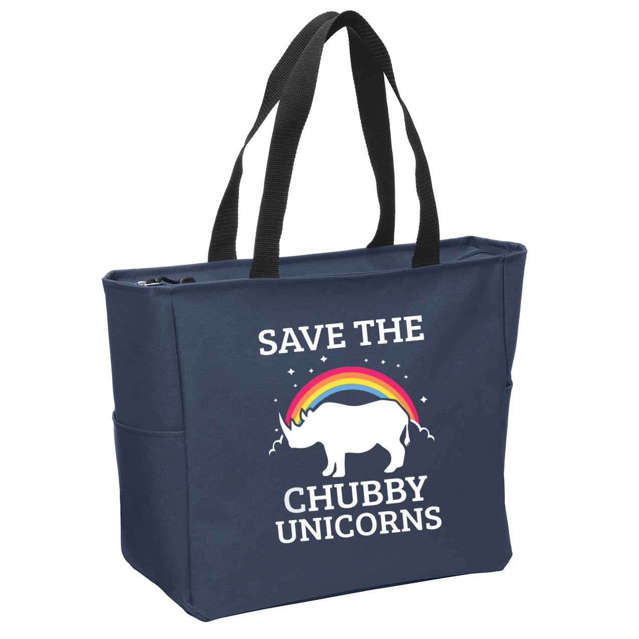 SAVE THE CHUBBY UNICORNS Gift Rhino Conservation Rainbow Zip Tote Bag