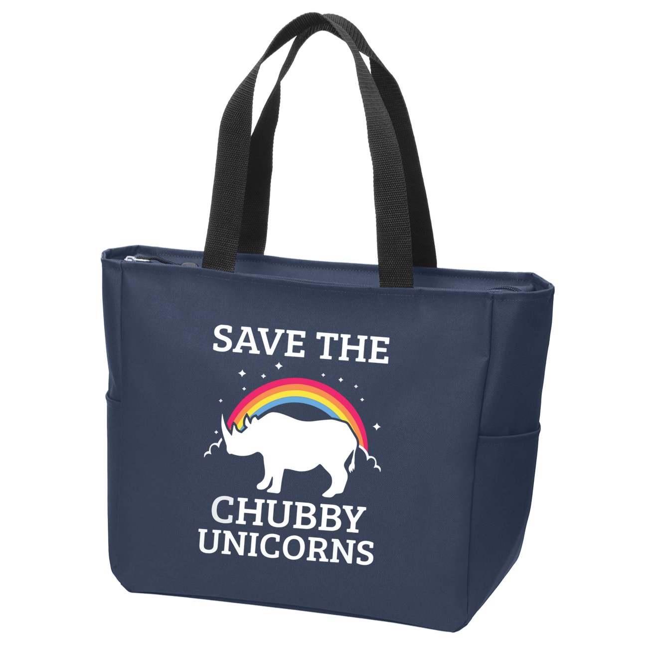 SAVE THE CHUBBY UNICORNS Gift Rhino Conservation Rainbow Zip Tote Bag