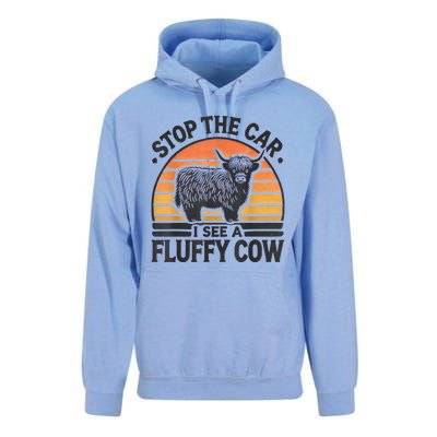 Stop The Car I See Fluffy Cow Retro Highland Cow Lover Funny Unisex Surf Hoodie