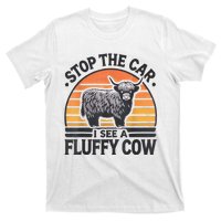 Stop The Car I See Fluffy Cow Retro Highland Cow Lover Funny T-Shirt