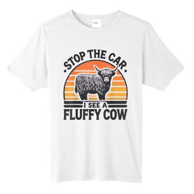 Stop The Car I See Fluffy Cow Retro Highland Cow Lover Funny Tall Fusion ChromaSoft Performance T-Shirt