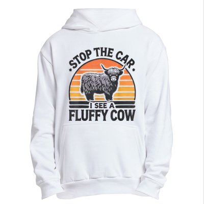 Stop The Car I See Fluffy Cow Retro Highland Cow Lover Funny Urban Pullover Hoodie