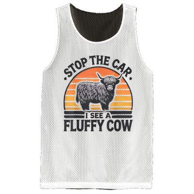 Stop The Car I See Fluffy Cow Retro Highland Cow Lover Funny Mesh Reversible Basketball Jersey Tank