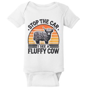 Stop The Car I See Fluffy Cow Retro Highland Cow Lover Funny Baby Bodysuit