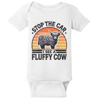 Stop The Car I See Fluffy Cow Retro Highland Cow Lover Funny Baby Bodysuit