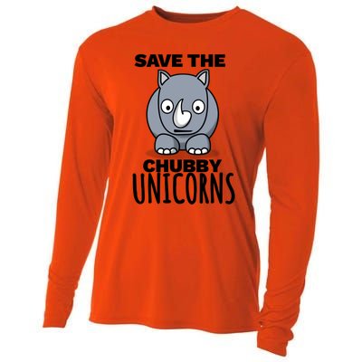 Save The Chubby Unicorns Funny Rhino Lovers Gift Cooling Performance Long Sleeve Crew