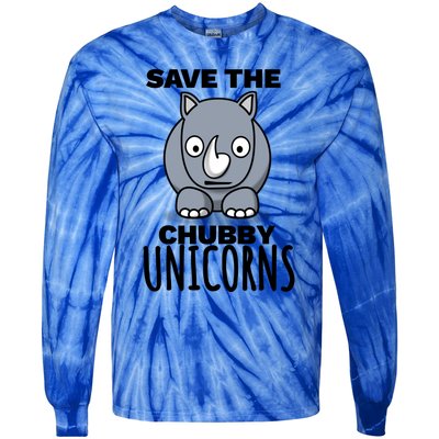 Save The Chubby Unicorns Funny Rhino Lovers Gift Tie-Dye Long Sleeve Shirt