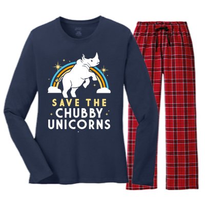 Save The Chubby Unicorns Women's Long Sleeve Flannel Pajama Set 