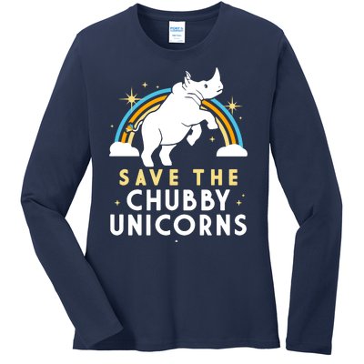 Save The Chubby Unicorns Ladies Long Sleeve Shirt