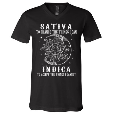 Sativa To Change The Things I Can Indica Cannabis Weed V-Neck T-Shirt