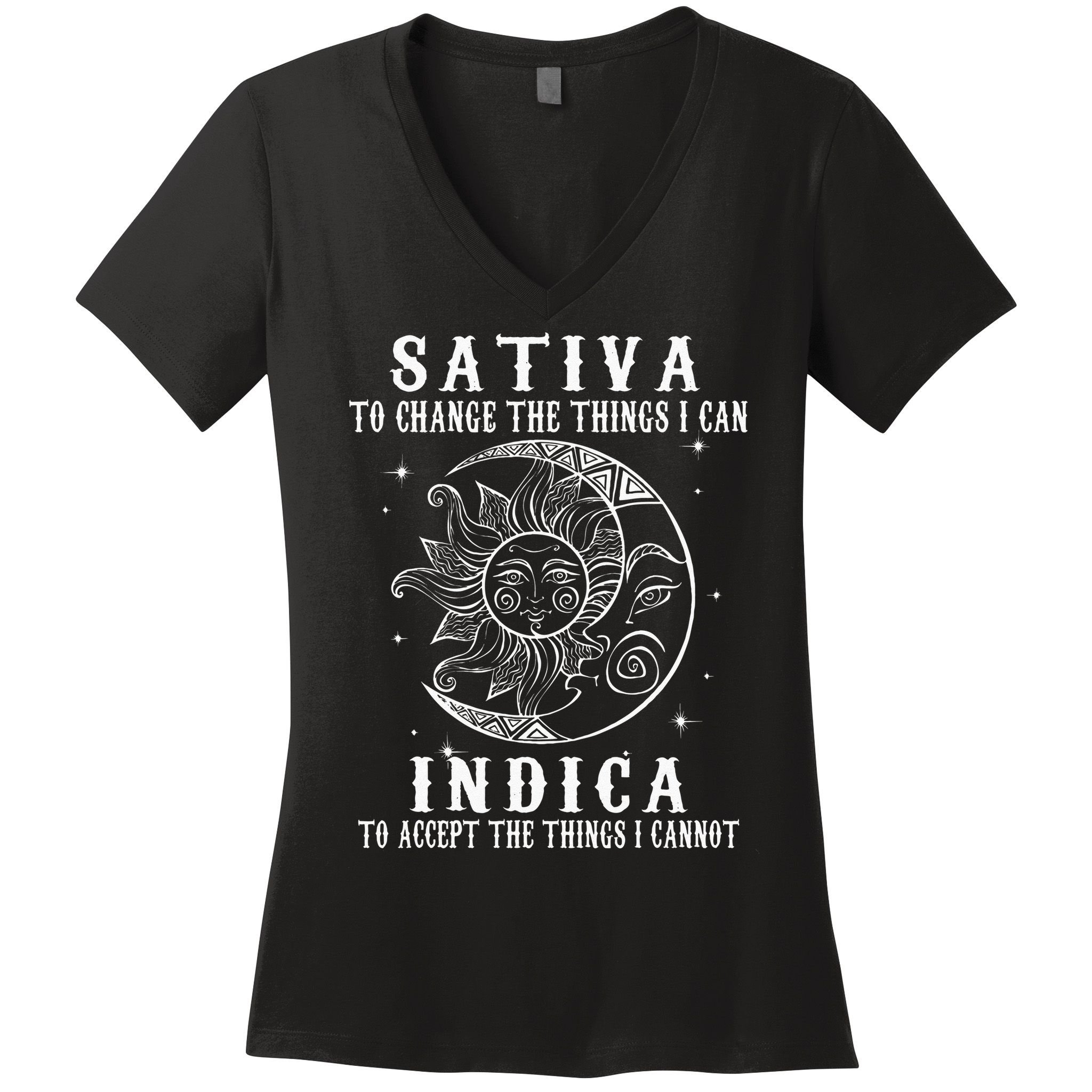 Sativa To Change The Things I Can Indica Cannabis Weed Women's V-Neck T-Shirt