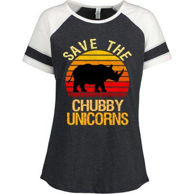 Save The Chubby Unicorns Retro Style Rhino Gift Enza Ladies Jersey Colorblock Tee