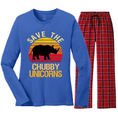 Save The Chubby Unicorns Retro Style Rhino Gift Women's Long Sleeve Flannel Pajama Set 