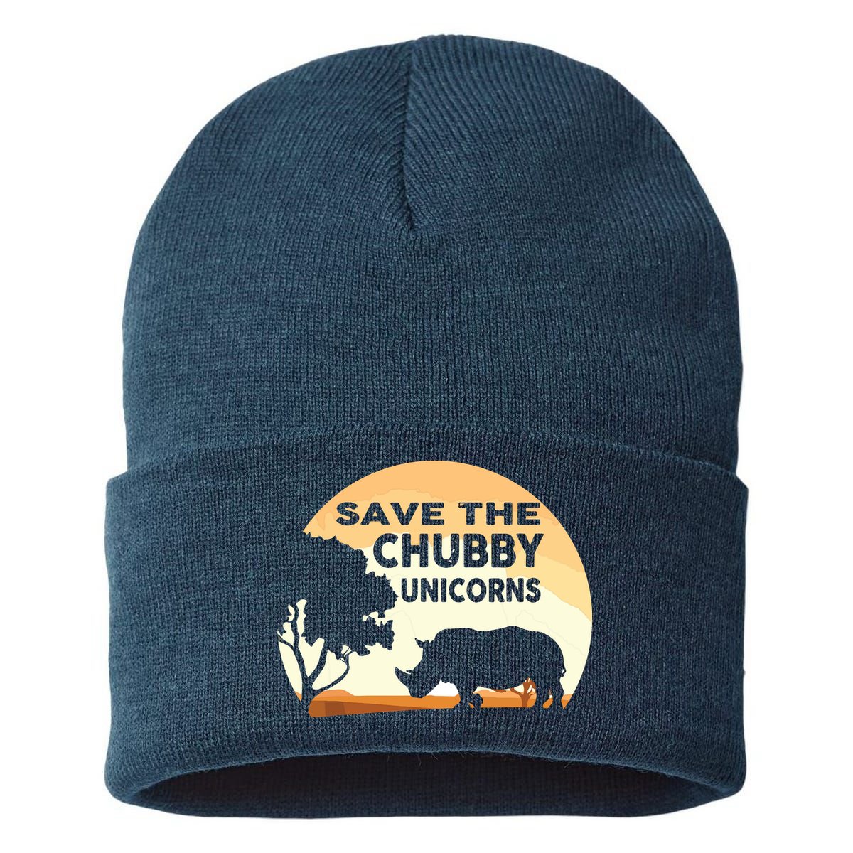 Save The Chubby Unicorns Fat Rhino Funny Sustainable Knit Beanie