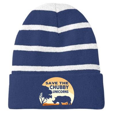 Save The Chubby Unicorns Fat Rhino Funny Striped Beanie with Solid Band