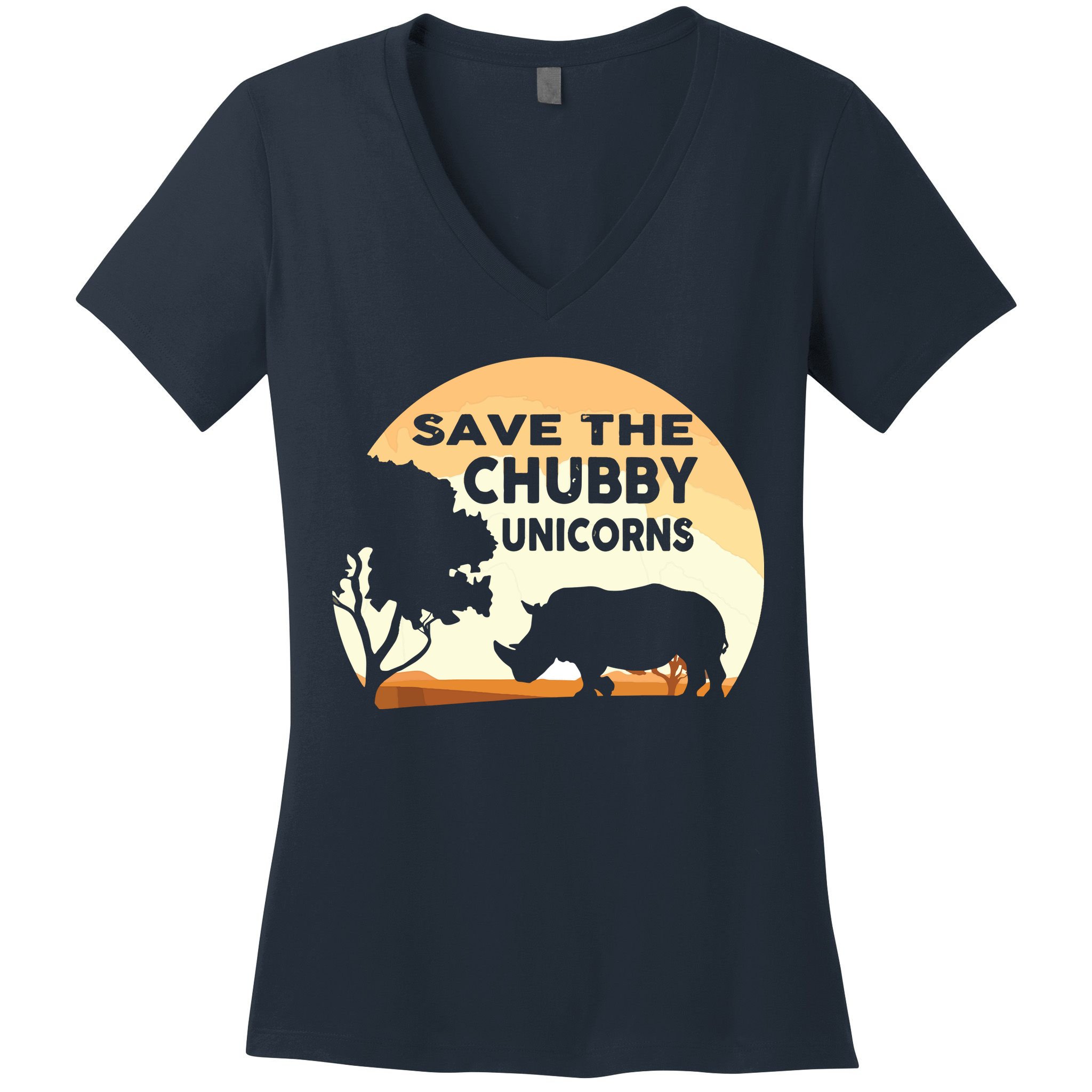 Save The Chubby Unicorns Fat Rhino Funny Women's V-Neck T-Shirt